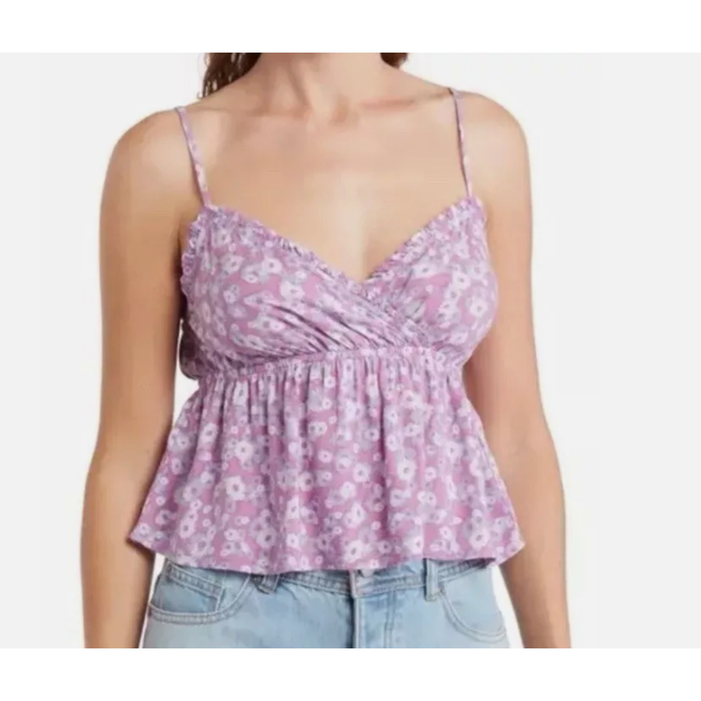Lot of 2 Nordstrom Tank Tops XS Purple Floral Babydoll & Rib Knit Bodysuit - Picture 15 of 16